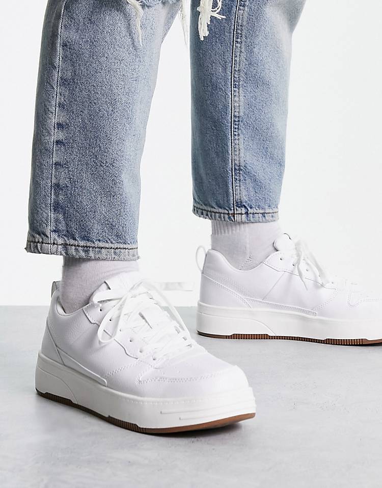 Pull&Bear chunky lace-up sneakers in white